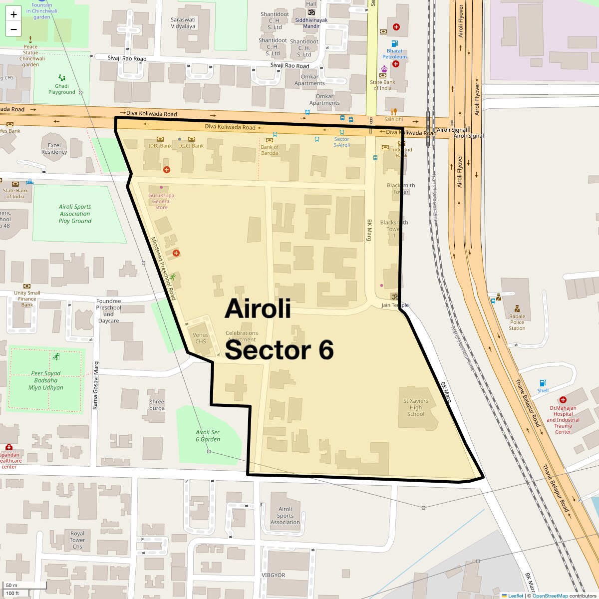 Location Map of Airoli Sector 6, Navi Mumbai