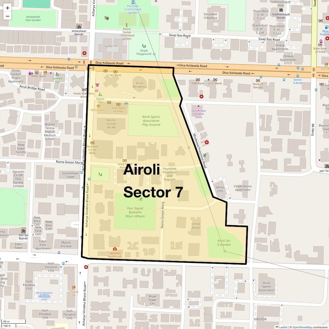 Location Map of Airoli Sector 7, Navi Mumbai