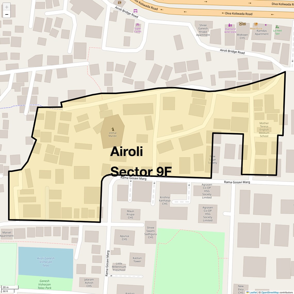 Location Map of Airoli Sector 9F, Navi Mumbai