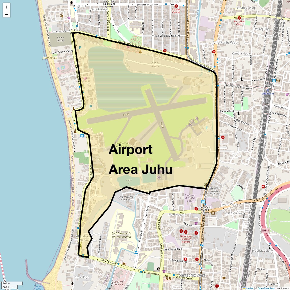 Location Map of Airport Area Juhu, Mumbai
