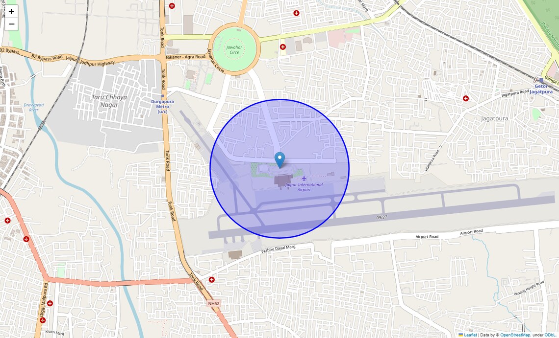 Location Map of Airport, Jaipur