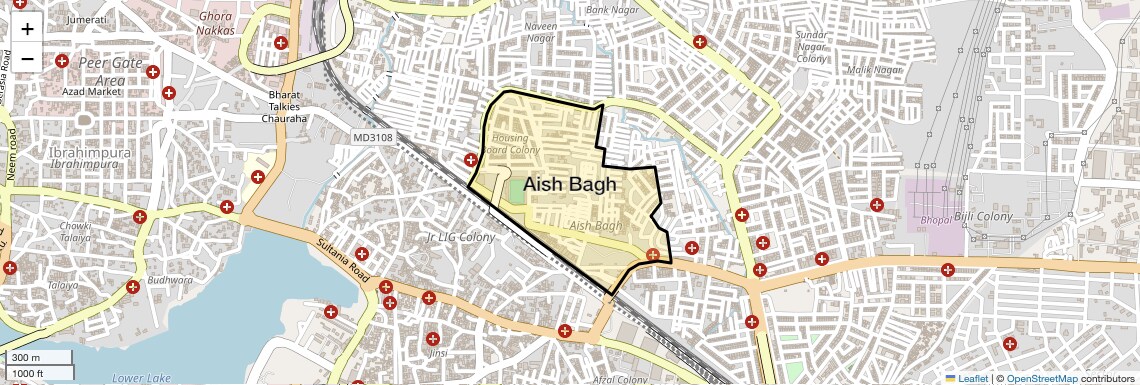 Location Map of Aish Bagh, Bhopal