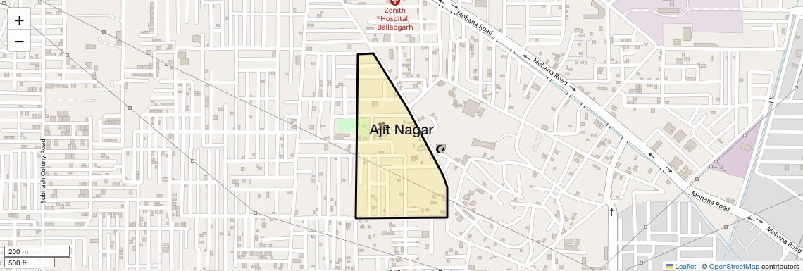 Location Map of Ajit Nagar, Faridabad