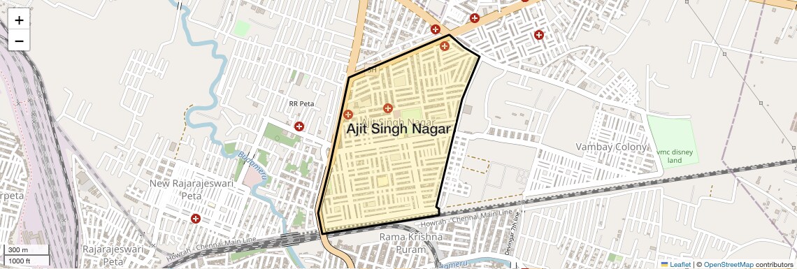 Location Map of Ajit Singh Nagar, Vijayawada