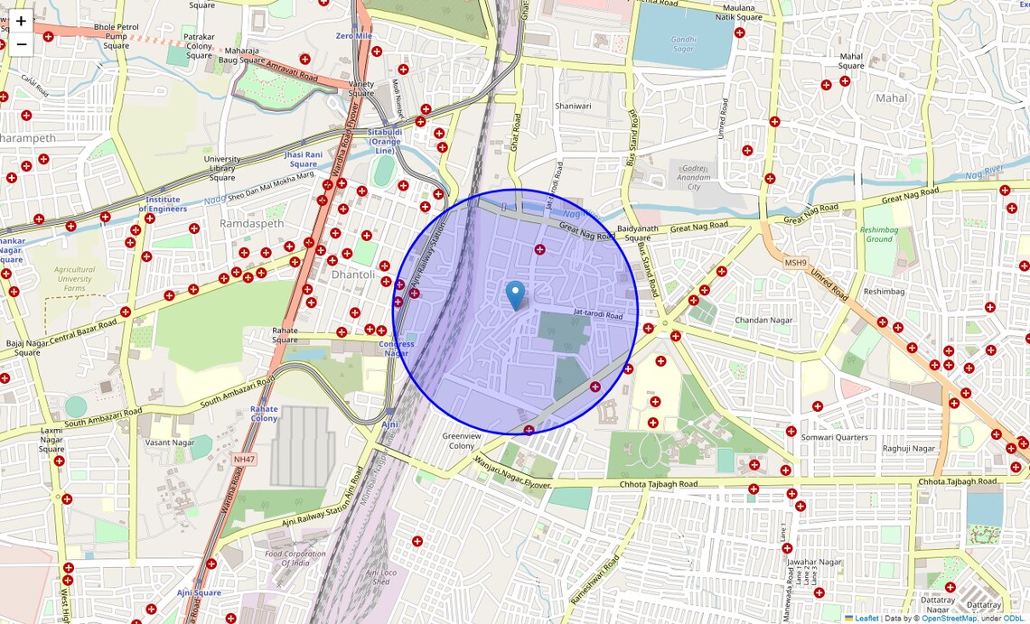 Location Map of Ajni, Nagpur