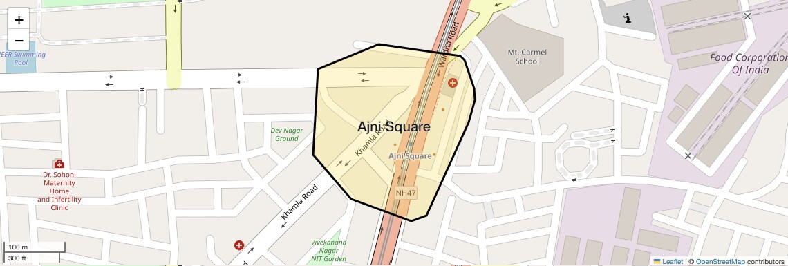 Location Map of Ajni Square, Nagpur