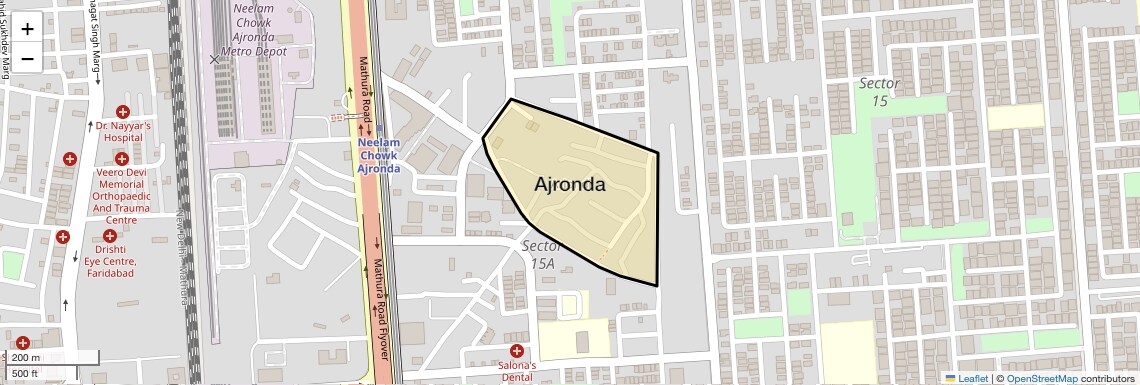 Location Map of Ajronda, Faridabad