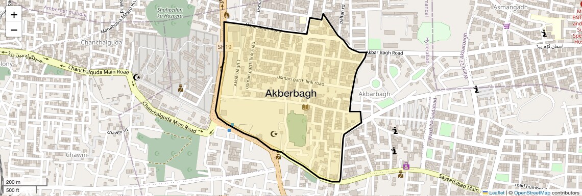 Location Map of Akberbagh, Hyderabad