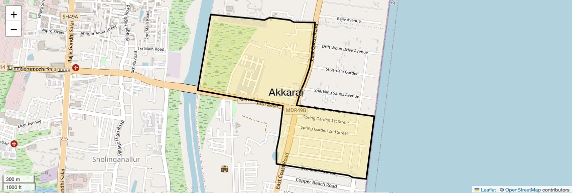 Location Map of Akkarai, Chennai