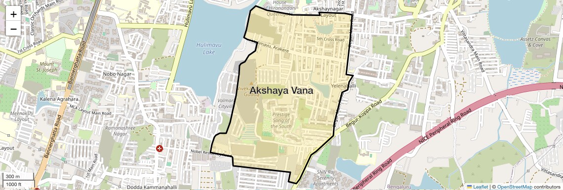 Location Map of Akshaya Vana, Bangalore