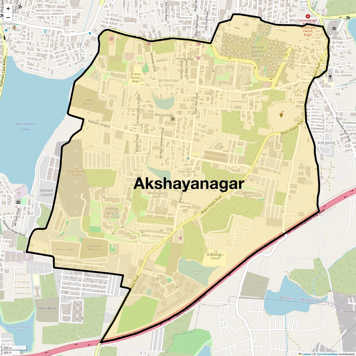 Location Map of Akshayanagar, Bangalore