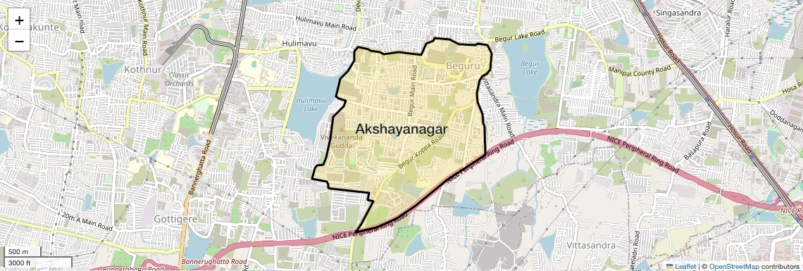 Location Map of Akshayanagar, Bangalore