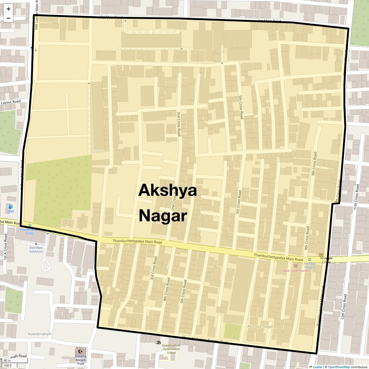 Location Map of Akshya Nagar, Bangalore