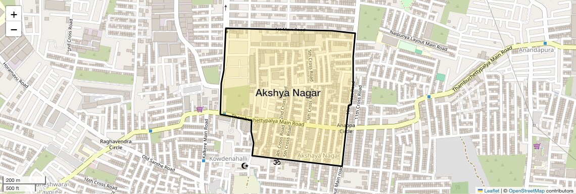 Location Map of Akshya Nagar, Bangalore