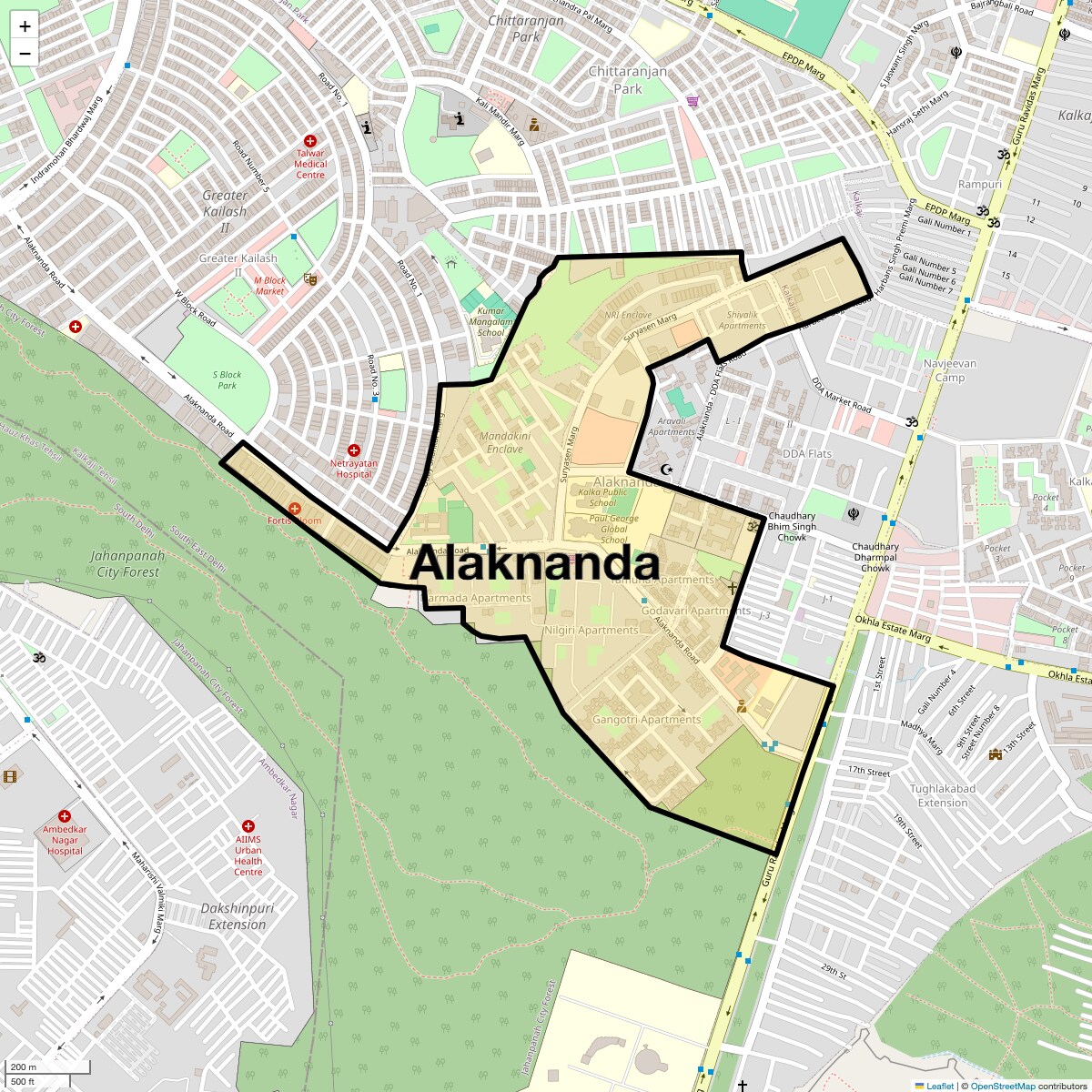 Location Map of Alaknanda, Delhi