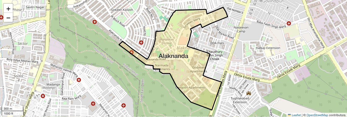 Location Map of Alaknanda, Delhi
