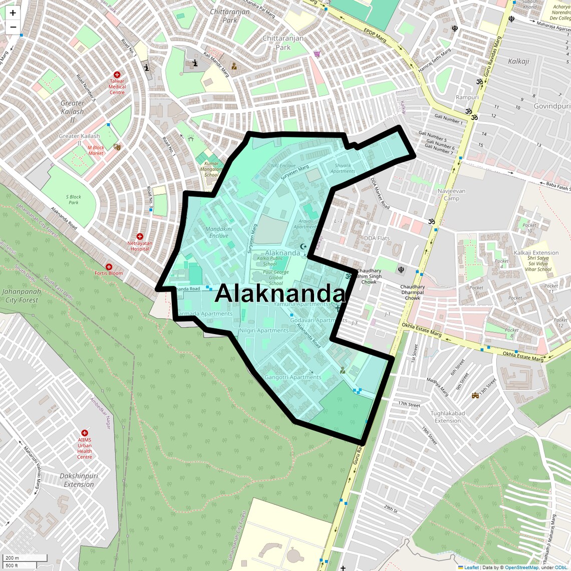 Location Map of Alaknanda, Delhi