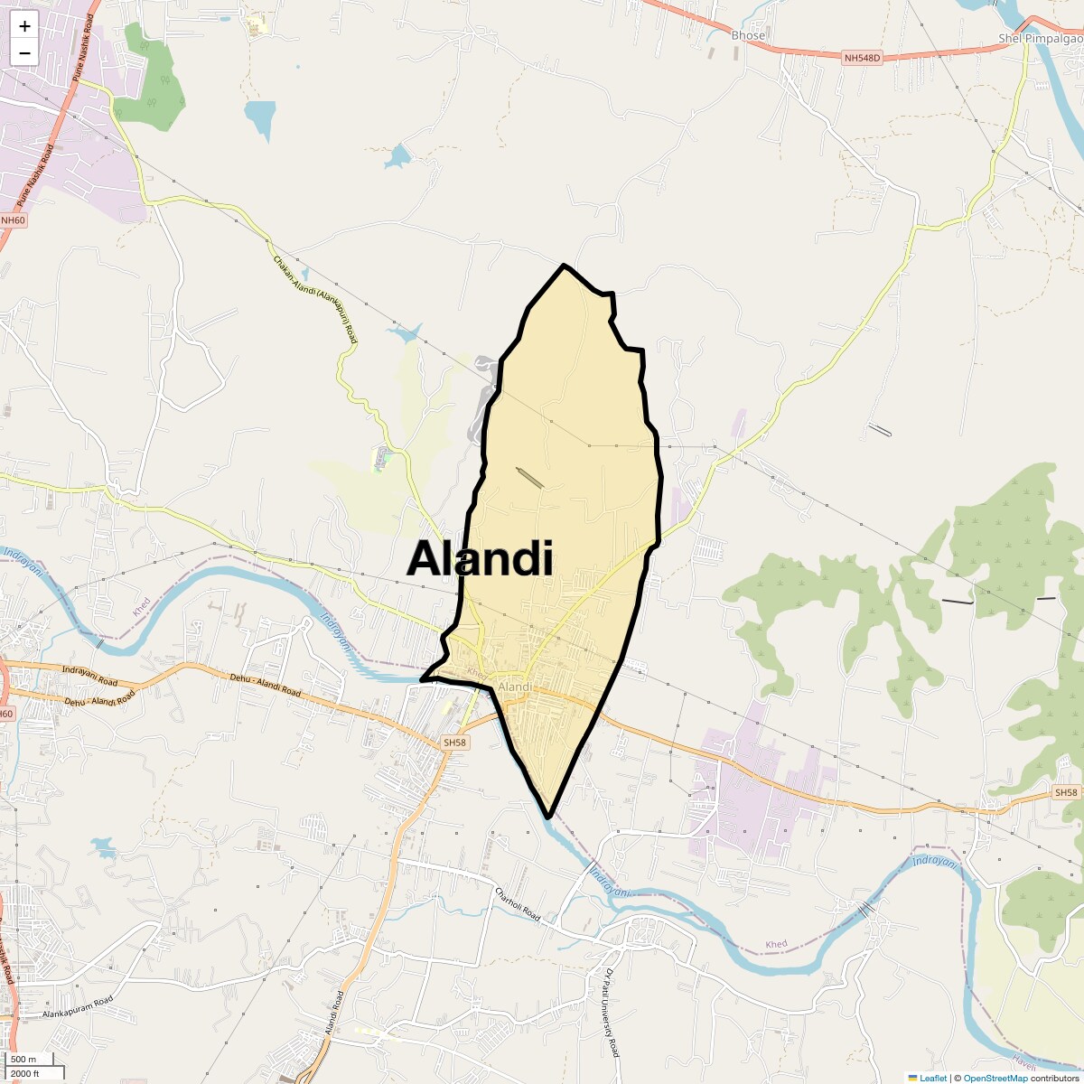 Location Map of Alandi, Pune