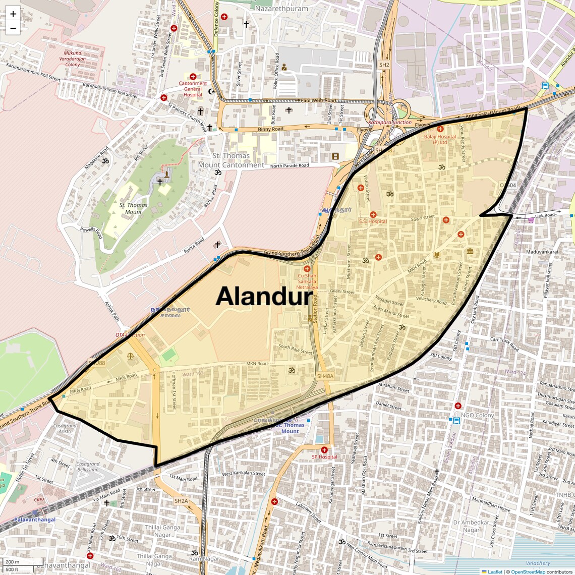 Location Map of Alandur, Chennai