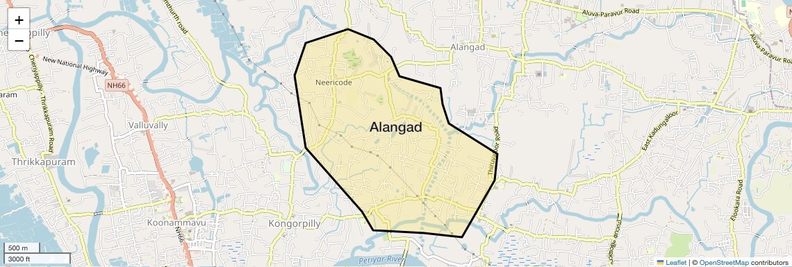 Location Map of Alangad, Kochi