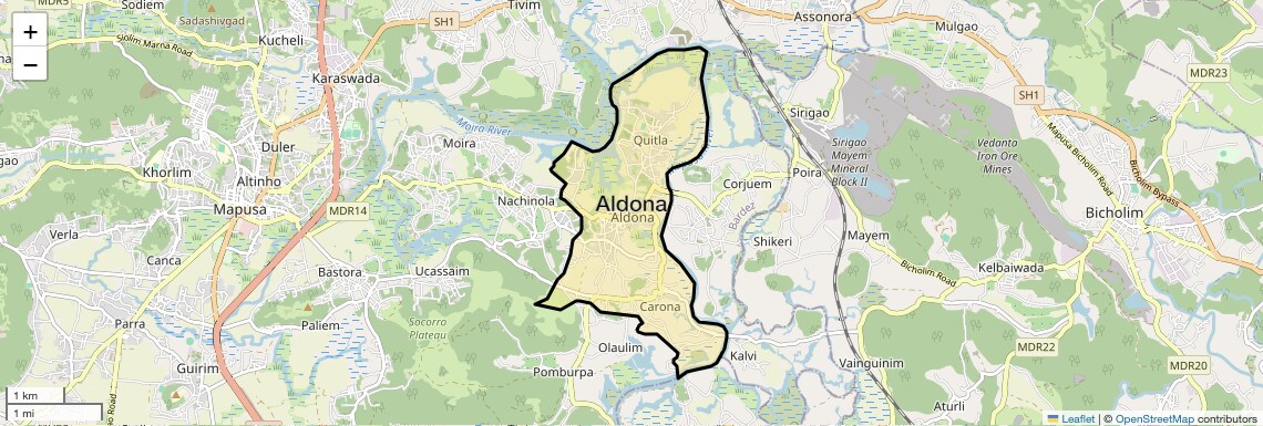 Location Map of Aldona, Goa