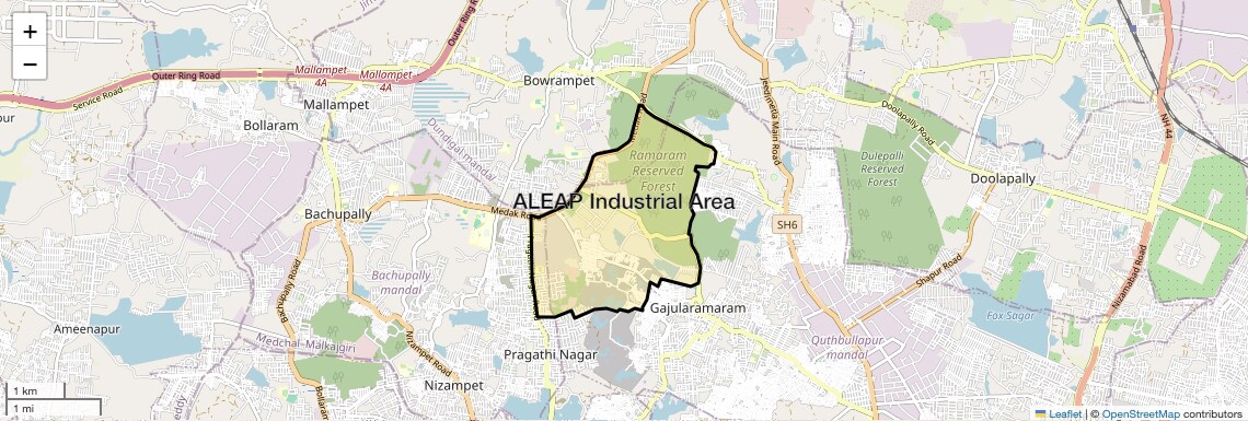 Location Map of ALEAP Industrial Area, Hyderabad