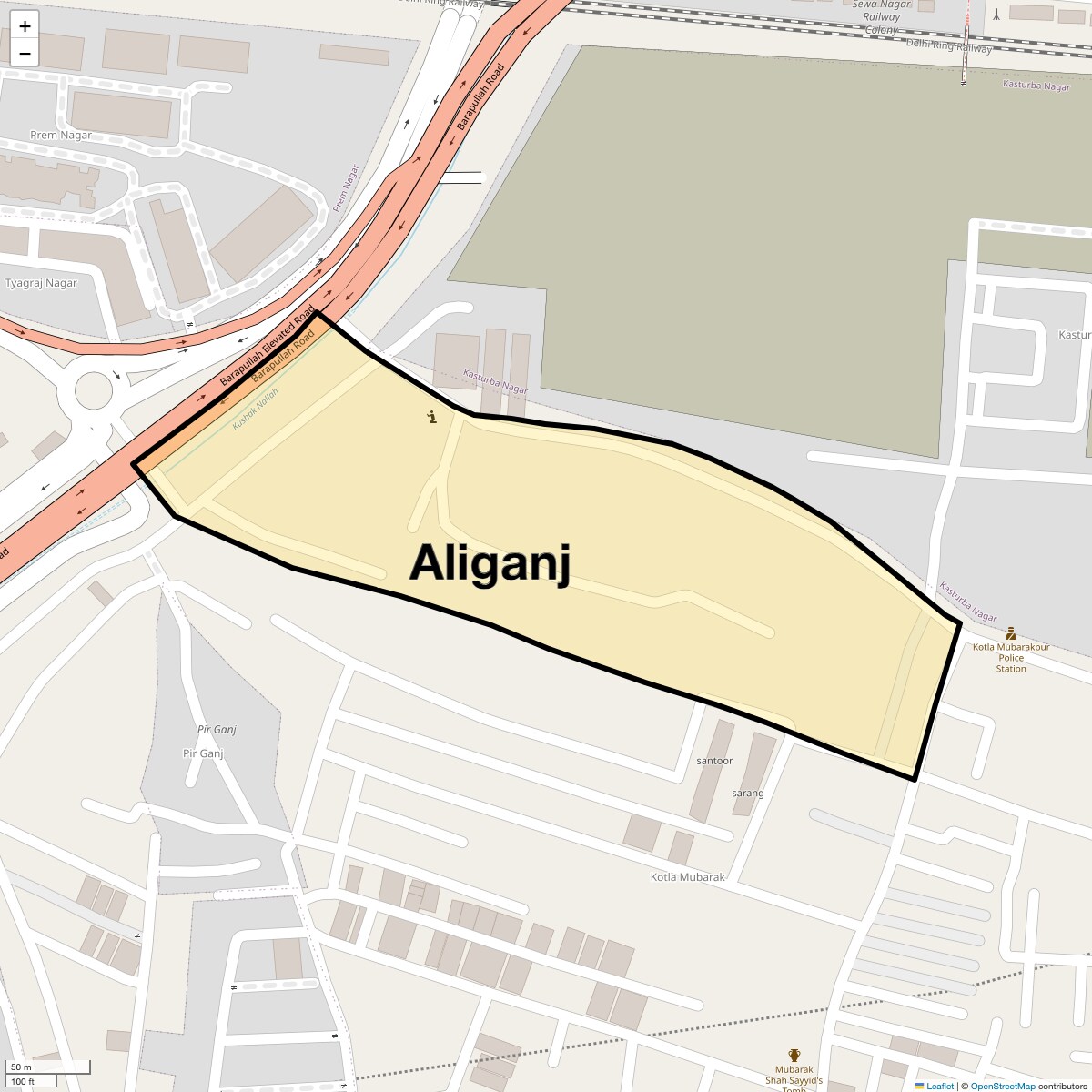 Location Map of Aliganj, Delhi