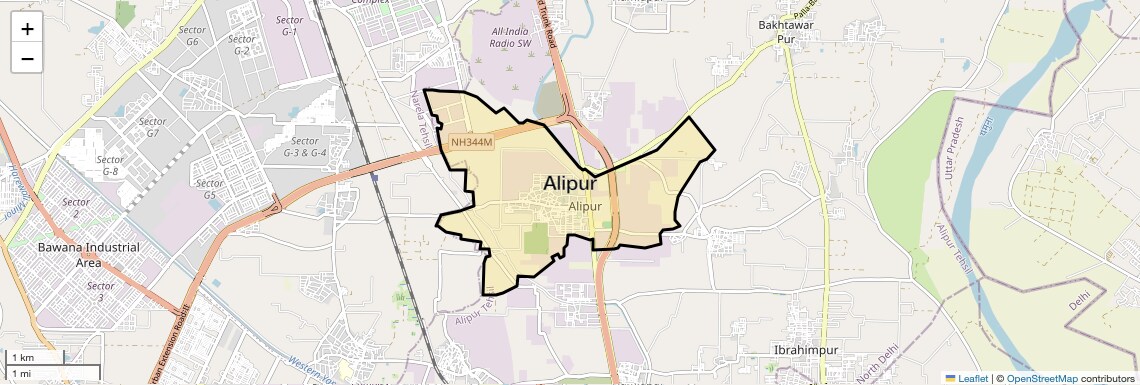 Location Map of Alipur, Delhi