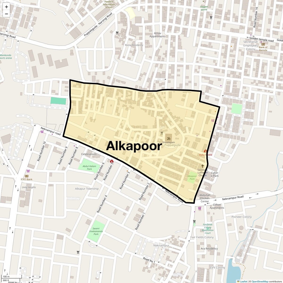 Location Map of Alkapoor, Hyderabad