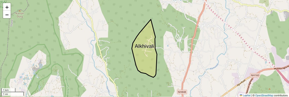 Location Map of Alkhivali, Thane