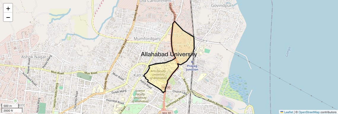 Location Map of Allahabad University, Allahabad