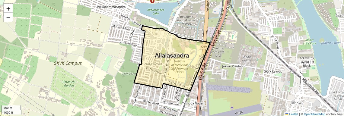 Location Map of Allalasandra, Bangalore