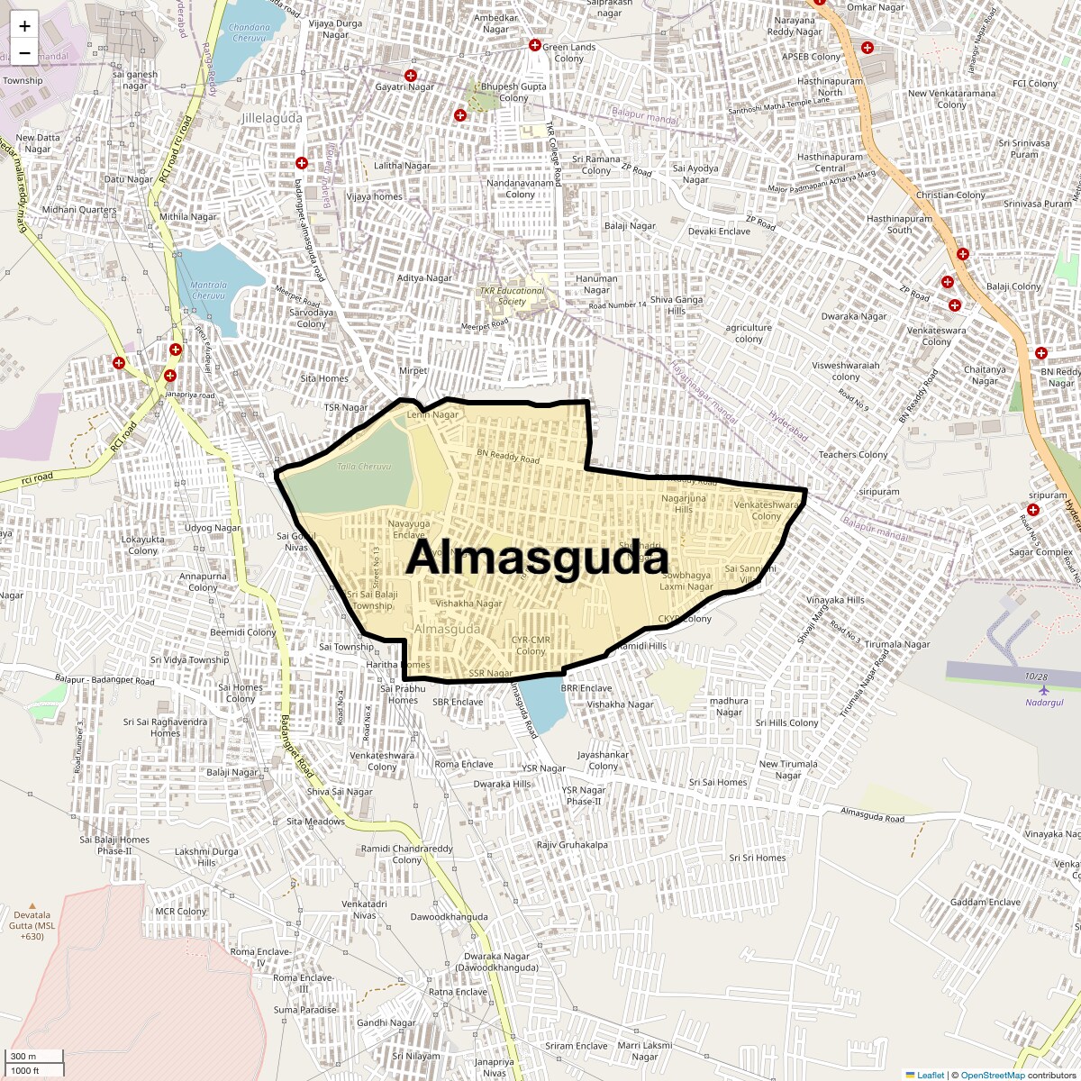 Location Map of Almasguda, Hyderabad