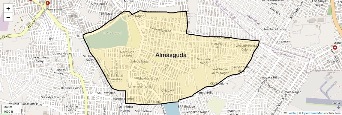 Location Map of Almasguda, Hyderabad