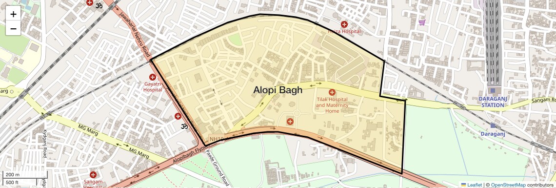 Location Map of Alopi Bagh, Allahabad