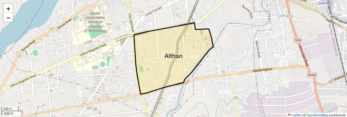 Location Map of Althan, Surat