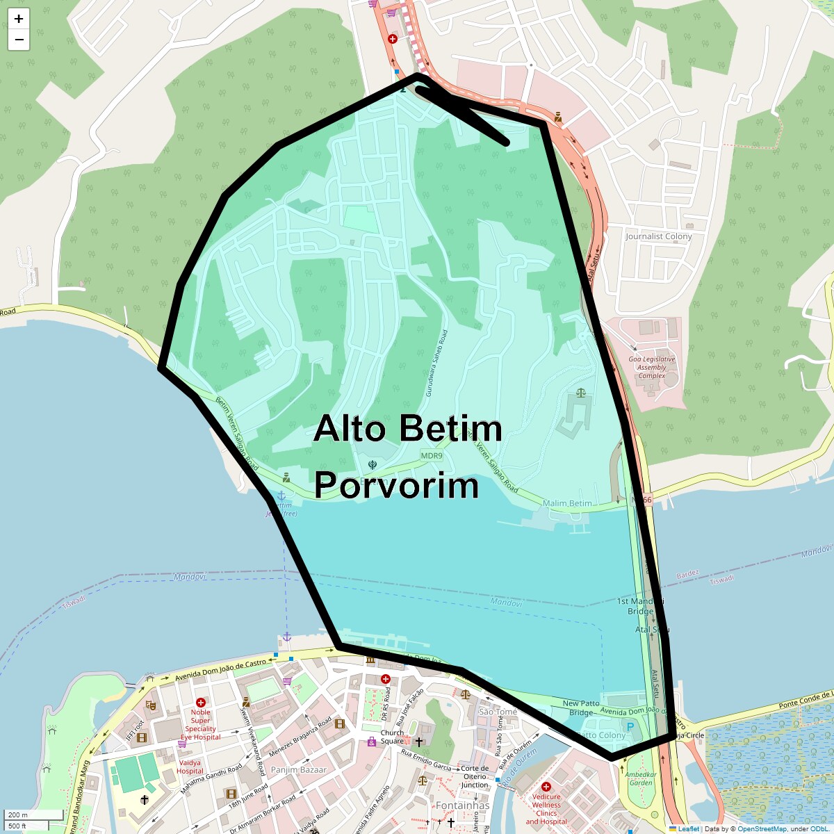 Location Map of Alto Betim Porvorim, Goa