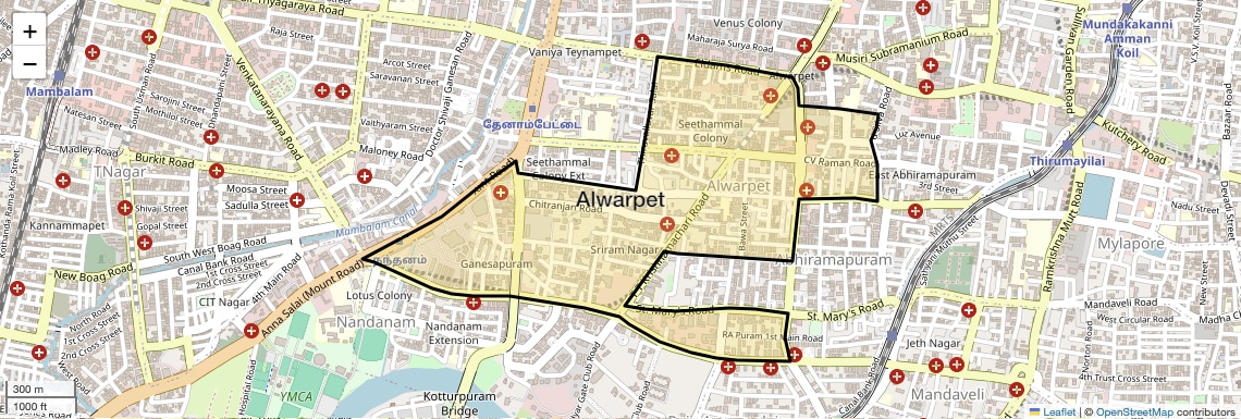 Location Map of Alwarpet, Chennai