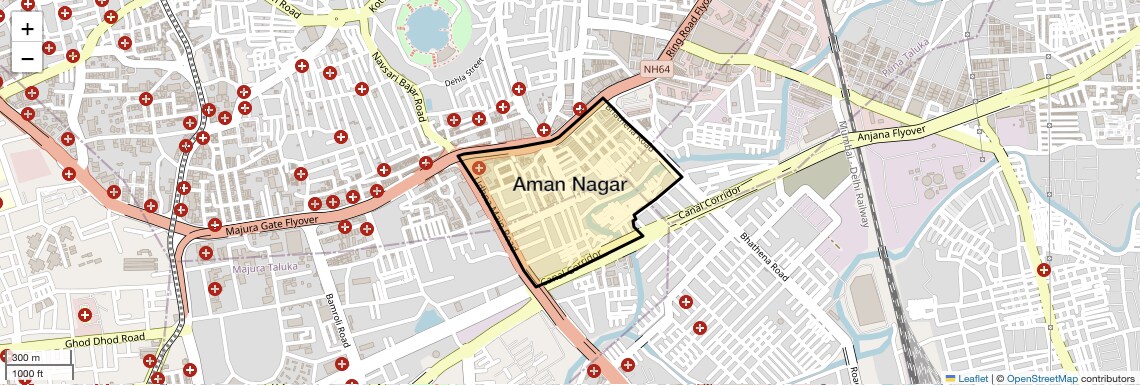 Location Map of Aman Nagar, Surat