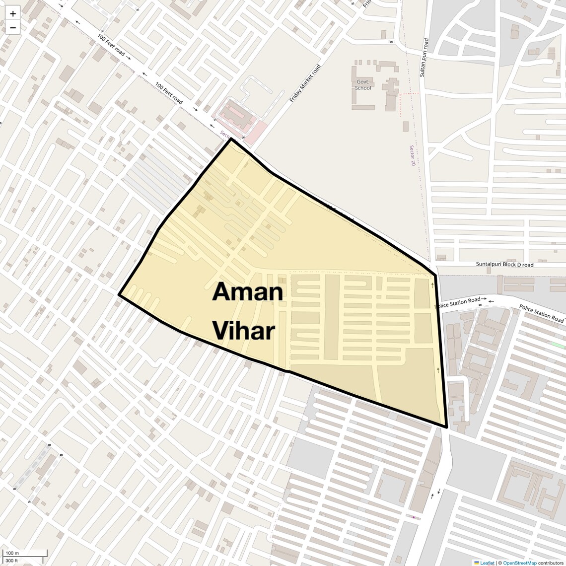 Location Map of Aman Vihar, Delhi