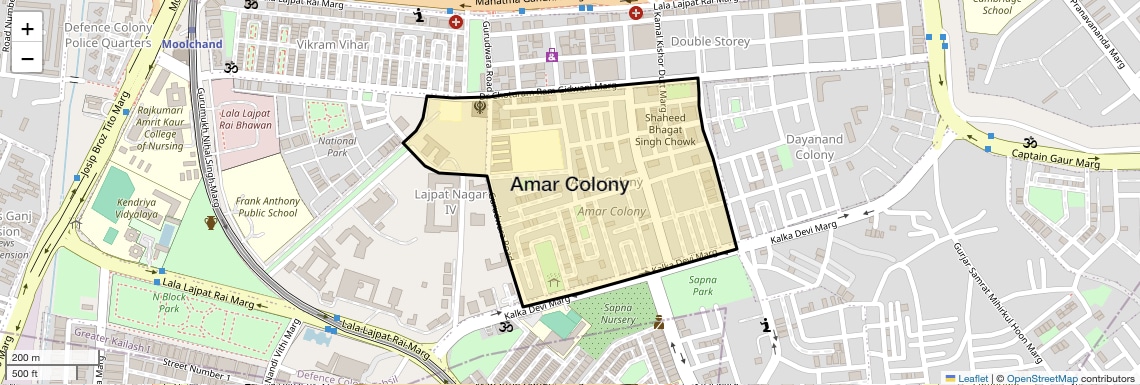 Location Map of Amar Colony, Delhi