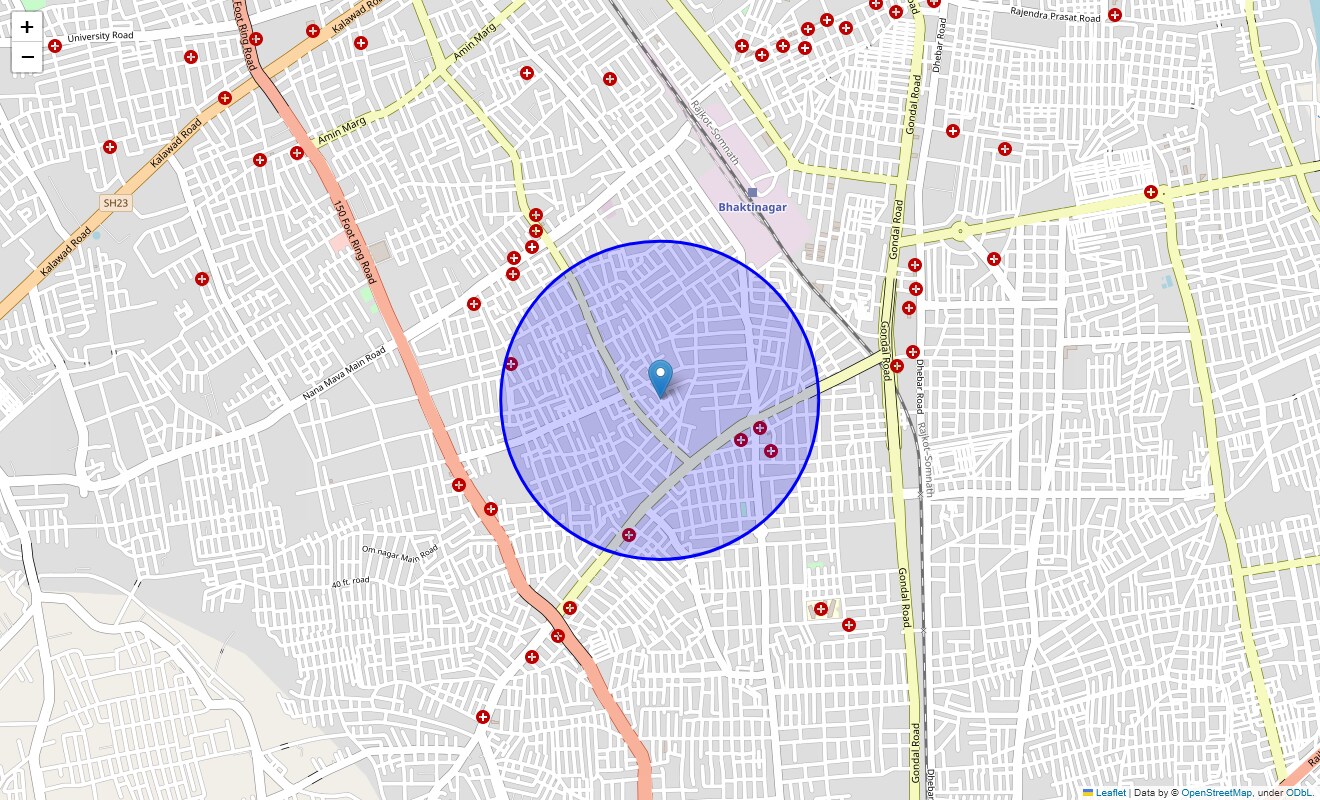 Location Map of Amar Nagar, Rajkot