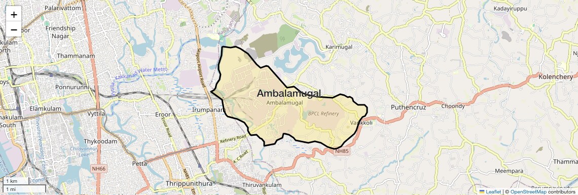 Location Map of Ambalamugal, Kochi