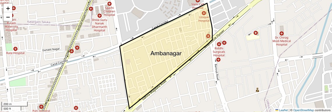 Location Map of Ambanagar, Surat