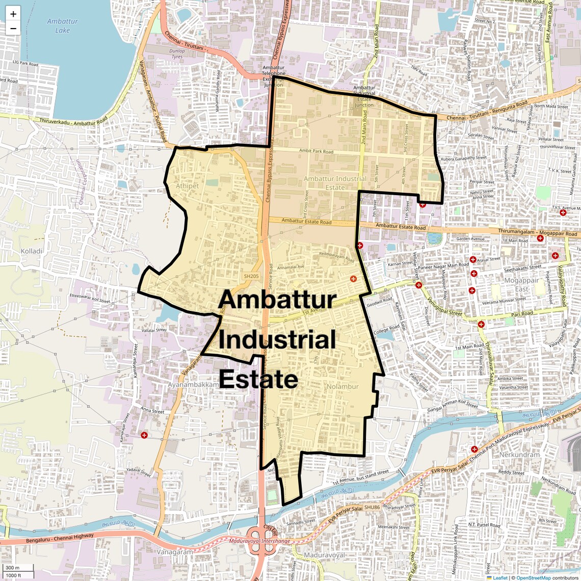 Location Map of Ambattur Industrial Estate, Chennai