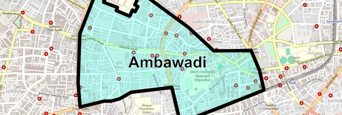 Location Map of Ambawadi, Ahmedabad