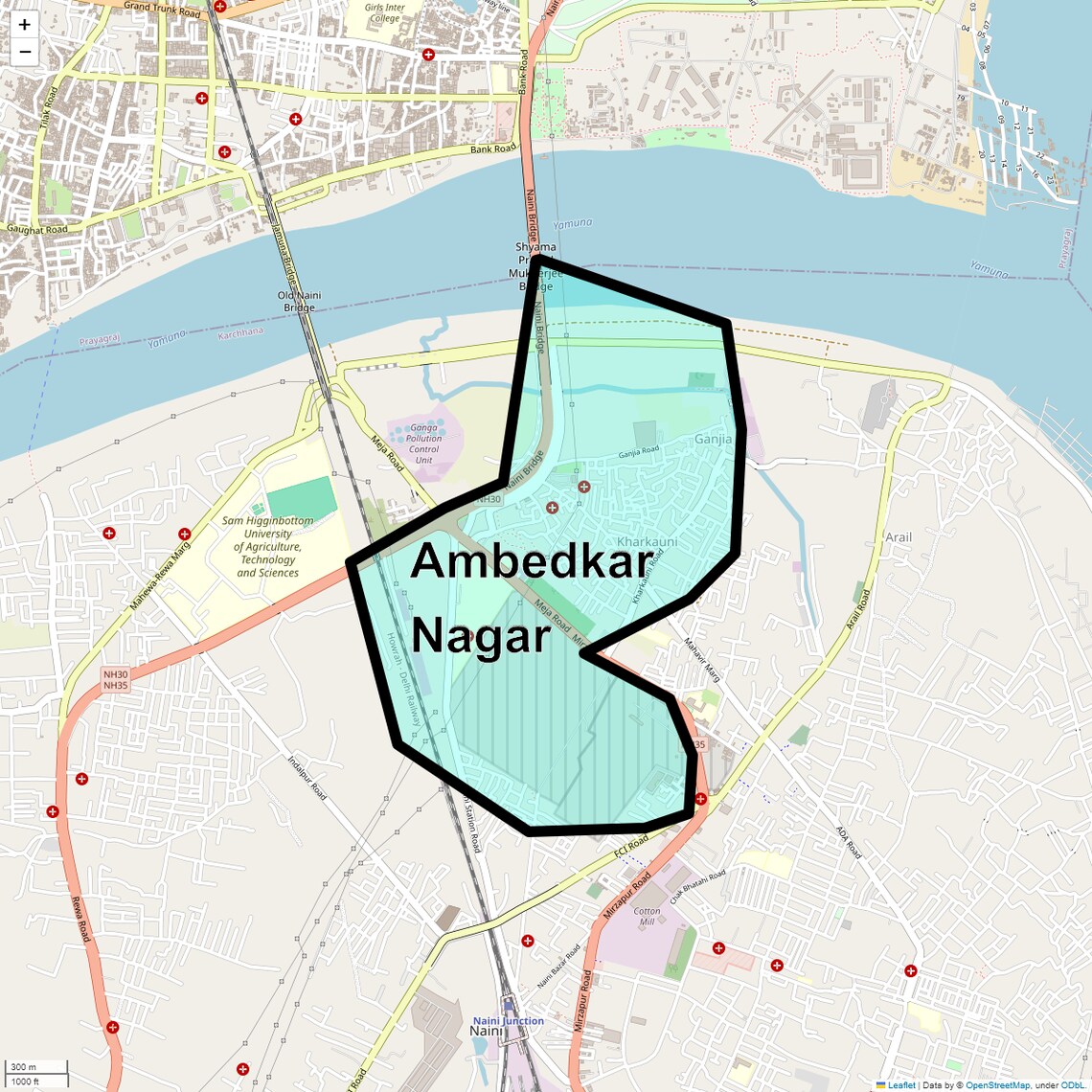 Location Map of Ambedkar Nagar, Allahabad