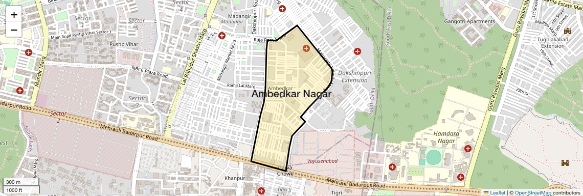 Location Map of Ambedkar Nagar, Delhi