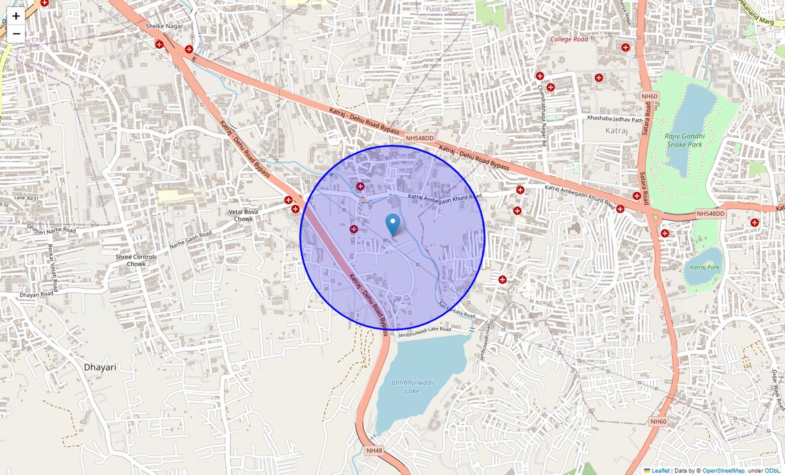 Location Map of Ambegaon khurd, Pune