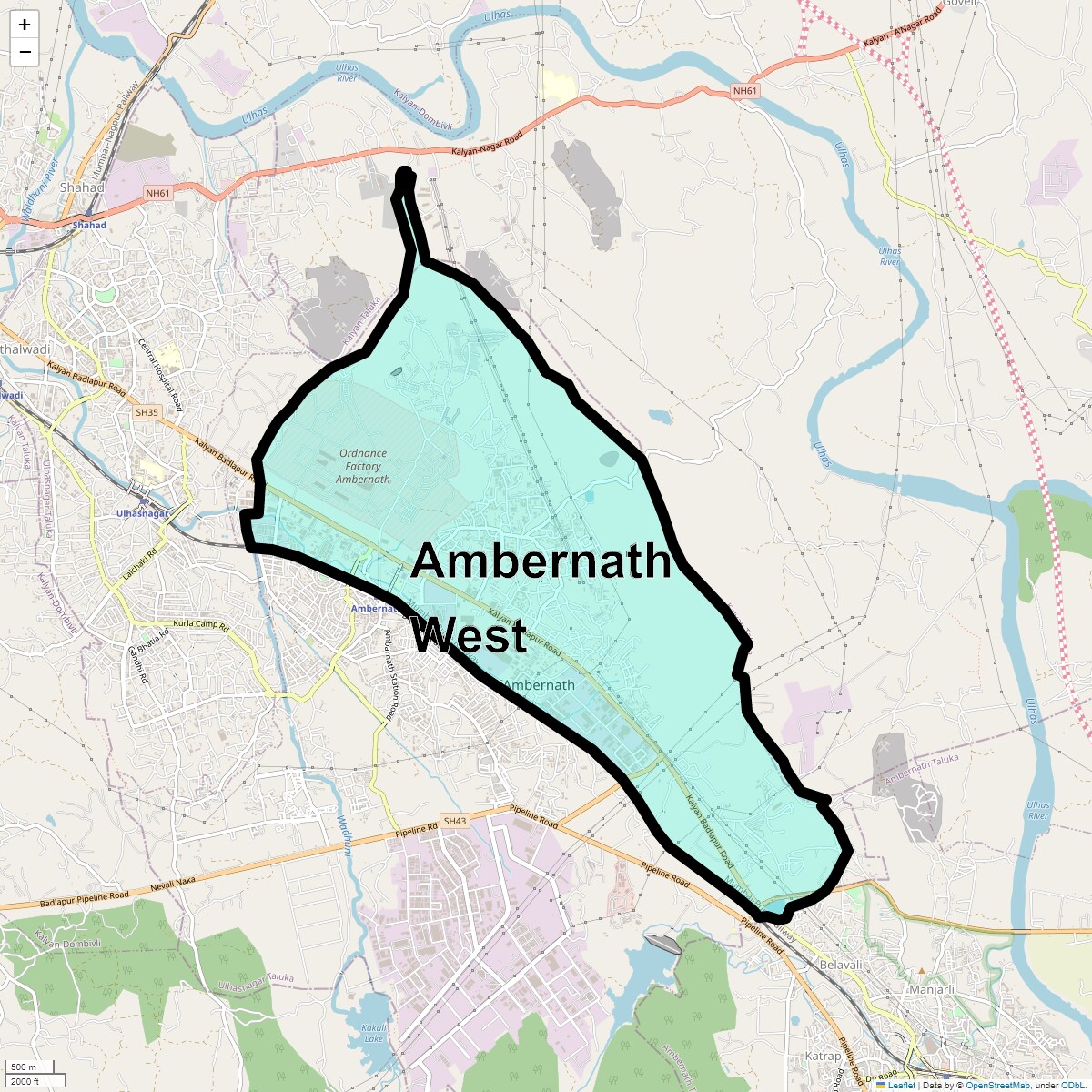 Location Map of Ambernath West, Thane